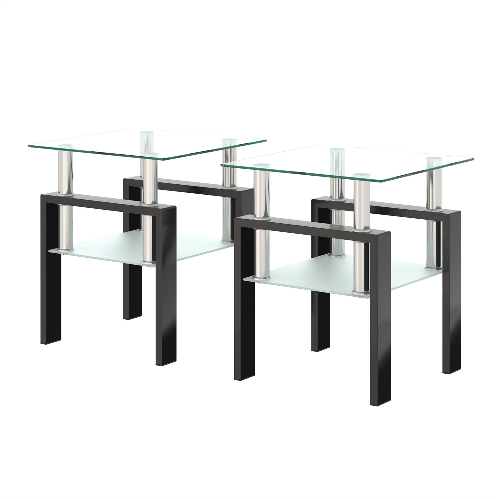 Modern Tempered Glass Set of 2 Coffee Table Tea Table Square Table End Table