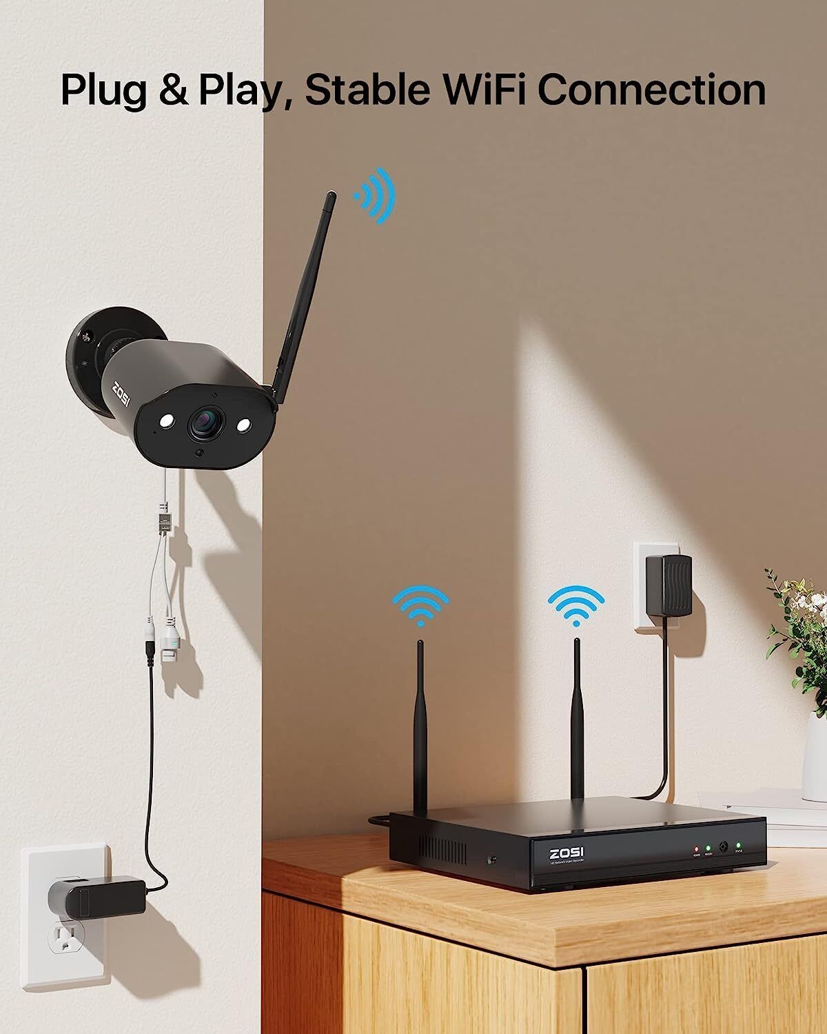 ZOSI 8CH 3MP 2K Wireless Security Camera System Night Vision AI Human Detection