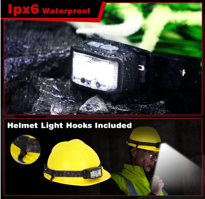 Linterna frontal LED recargable 2000 lúmenes sensor 16 modos IPX6