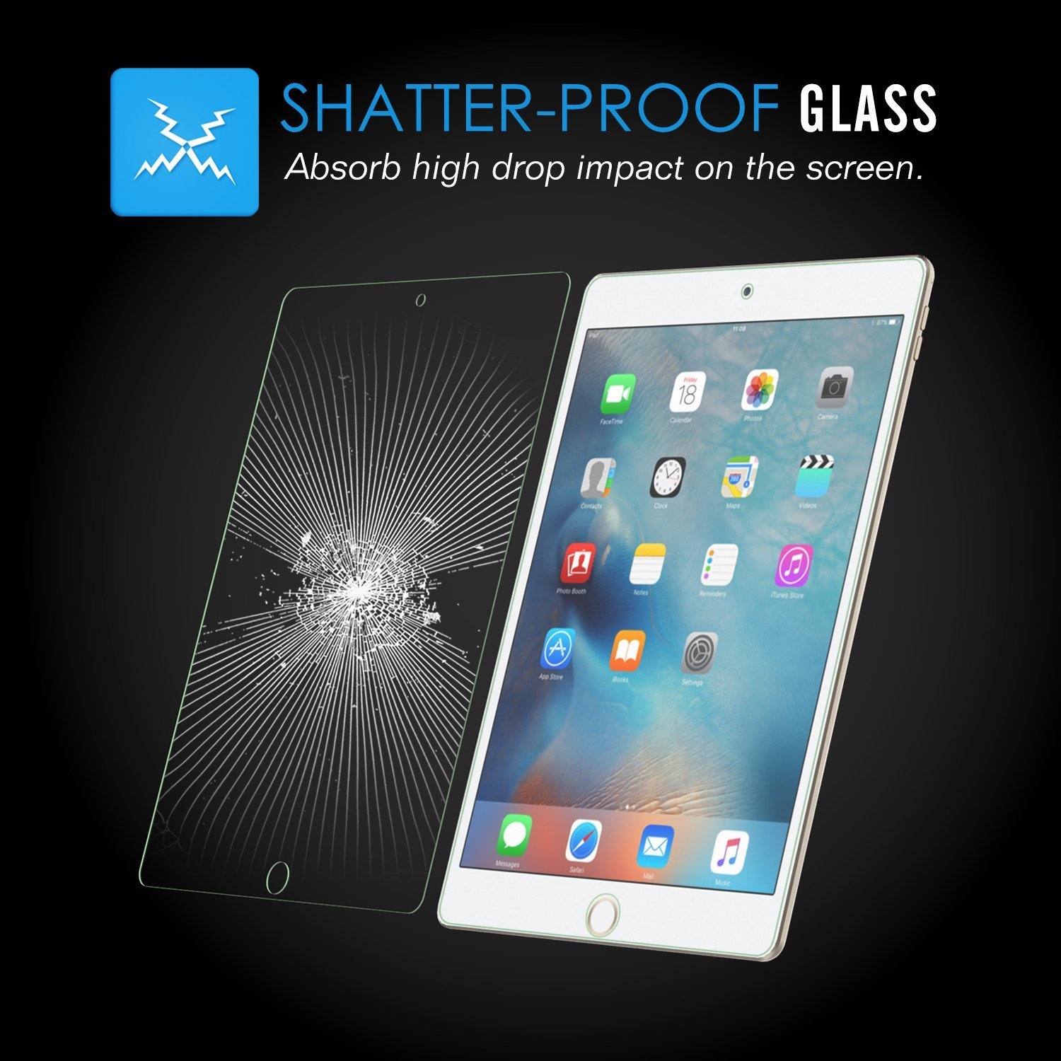 Tempered Glass Screen Protector iPad 2018 (6th Gen), 2017, Pro 9.7"(2016)