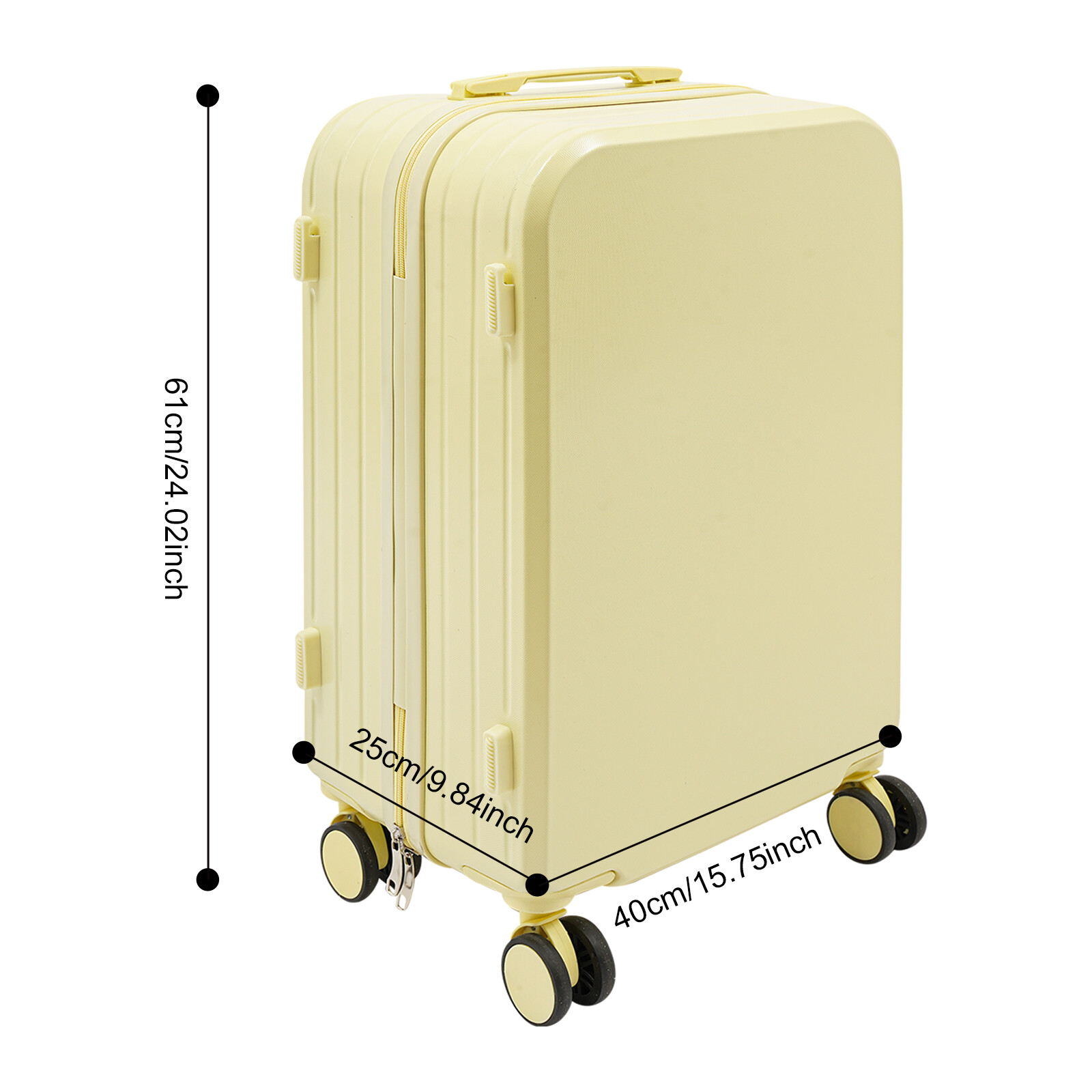 24" Travel Luggage Suitcase, Travel Luggage Suitcase, Light Yellow