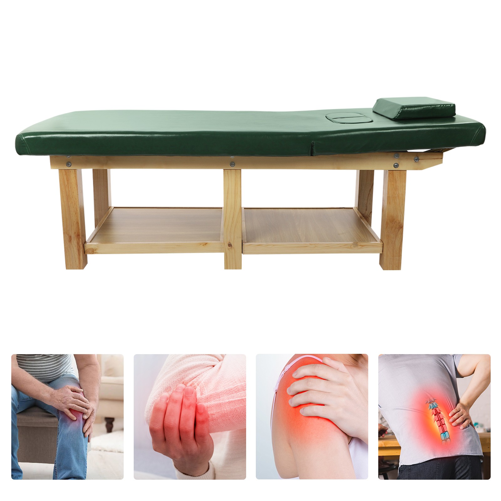 Massage Table 190 cm Solid Wood Sponge, PU Therapy Bed Massage Bed w/ Pillow