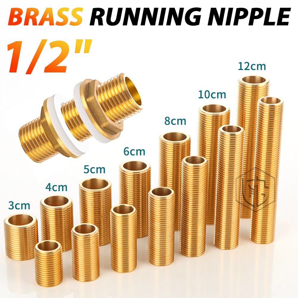 1/2" BSP Male Brass Running Nipple Pipe Thread Fitting Connector Long 30mm-120mm