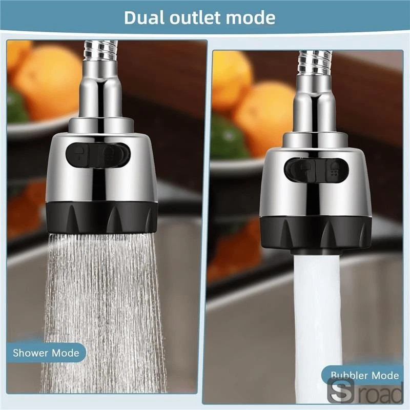 Dual Handle Kitchen Faucet 360° Swivel Spout 2 Spray Modes Deck Mounted