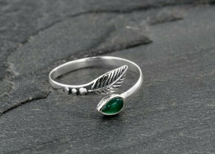 Green Onyx Gemstone Toe Ring 925 Sterling Silver Adjustable Toe Ring Womens Gift