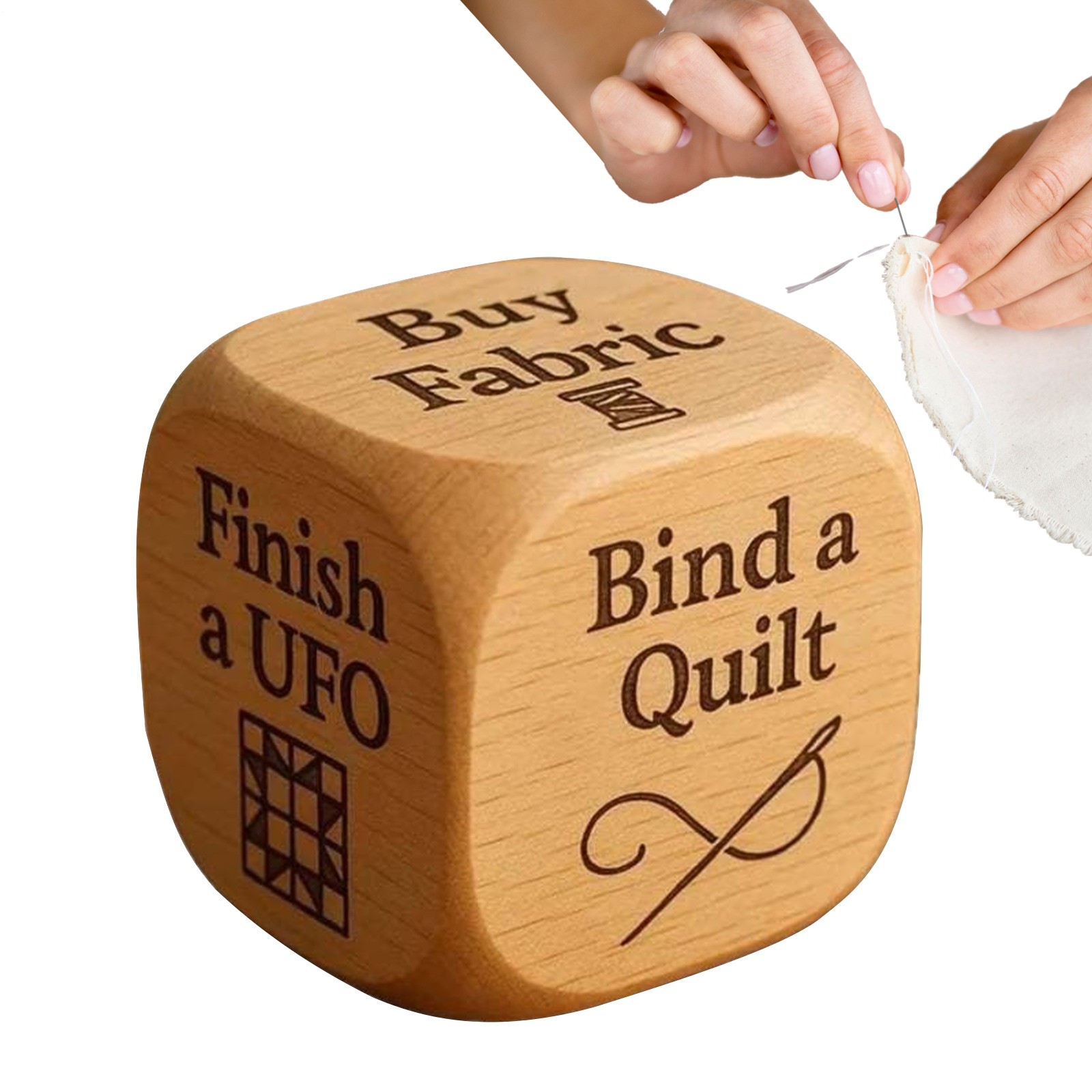 Quilter’s Dice, Handmade Wooden Quilting Decision Dice 6 Engraved Sewing Tasks