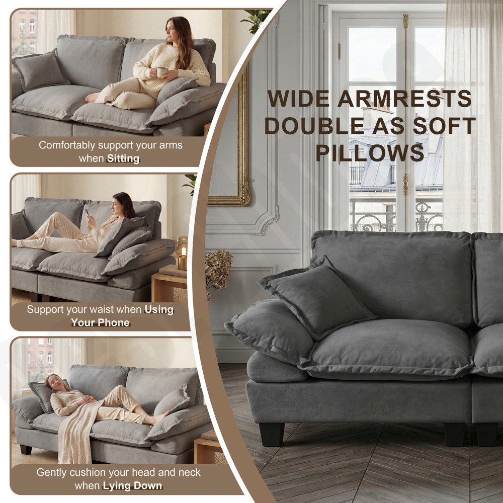 Modular Sectional Sofa, Cloud Couch with Sailboat Design, 1 Movable Ottomans & 2