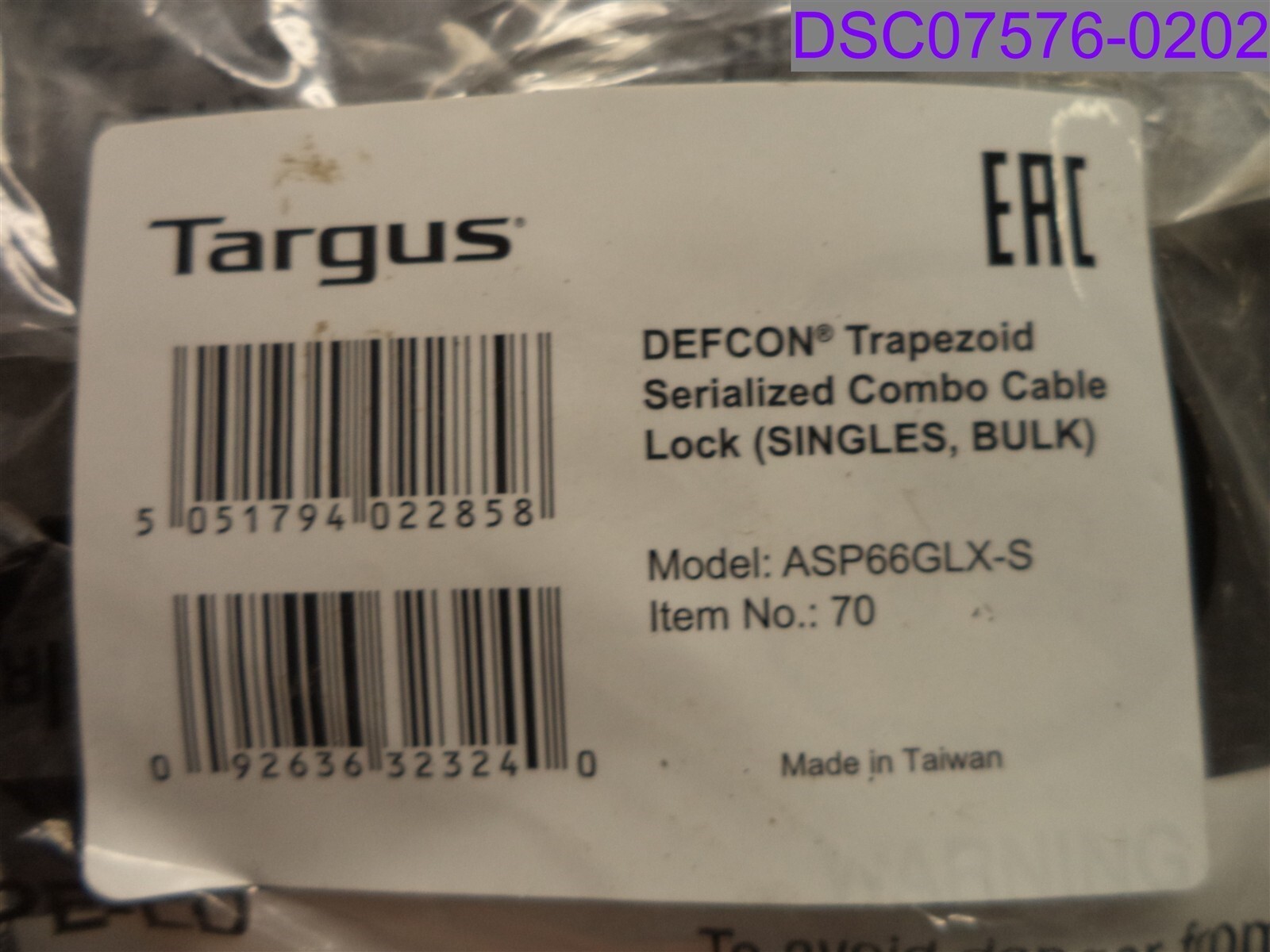 Targus DEFCON Trapezoid Serialized Combo Cable Lock P/N ASP66GLX-S