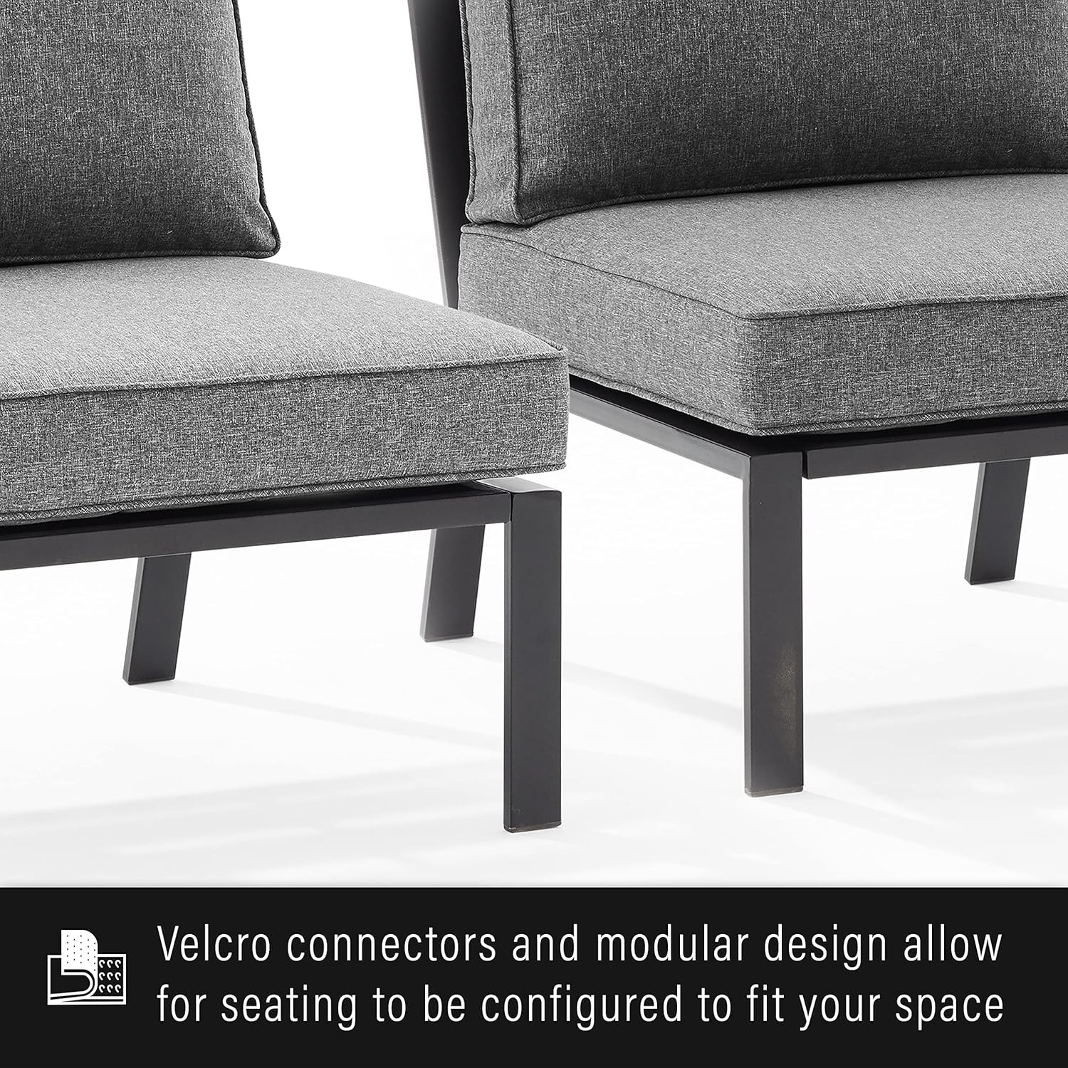 Clark Armless Outdoor Sectional Chair with Charcoal Cushions - Matte Black