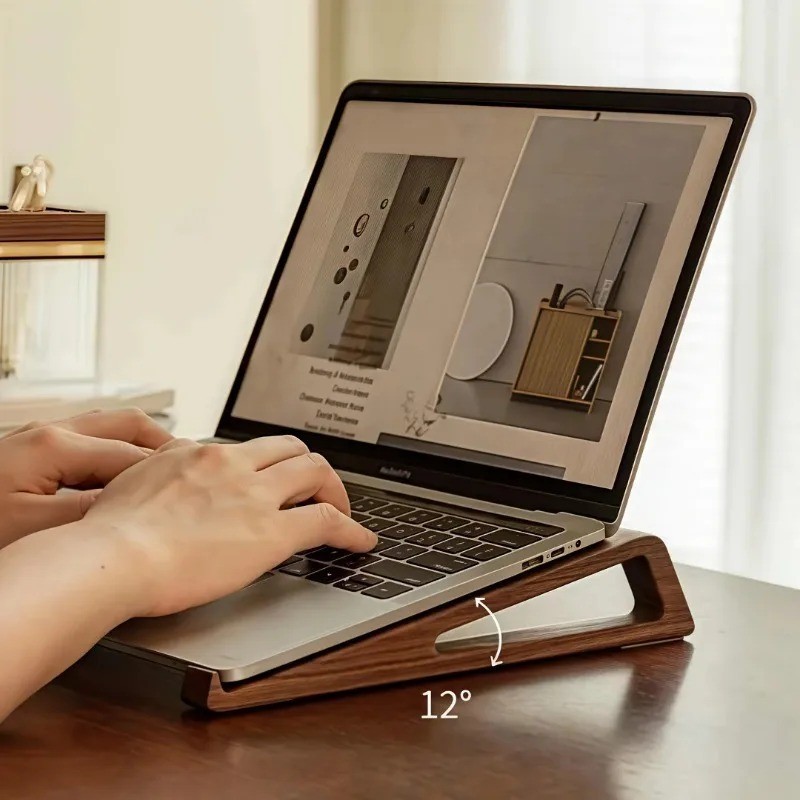 Foldable Wooden Laptop Stand 12° Ergonomic Cooling Vent Desk Riser