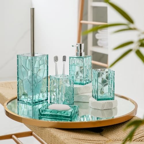 Clear Acrylic Bathroom Accessories Set - Rust-Free, 5 Piece Turquoise
