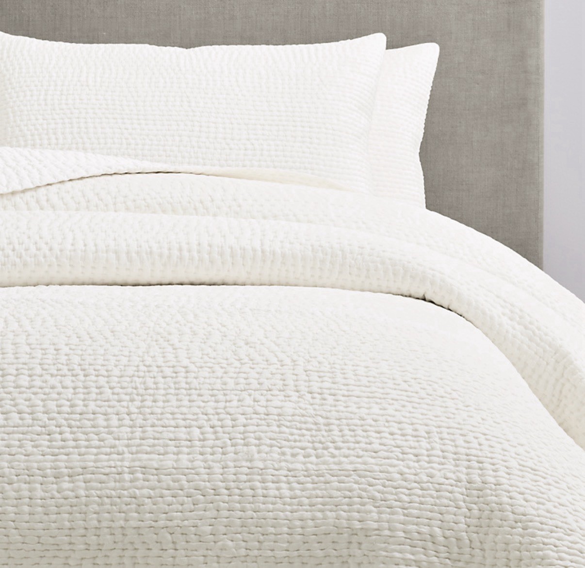 Set 2 Restoration Hardware  Washed Hancrafted King Size Silk Sham White Quilted