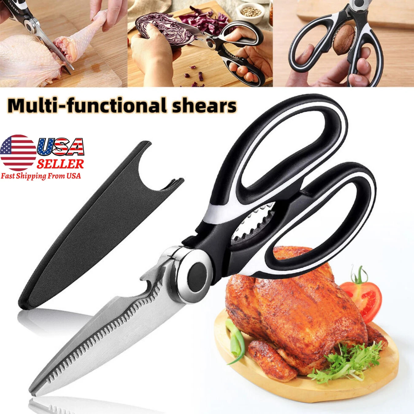 Heavy Duty Kitchen Shears Scissors Stainless Steel Multipurpose Ultra Sharp New