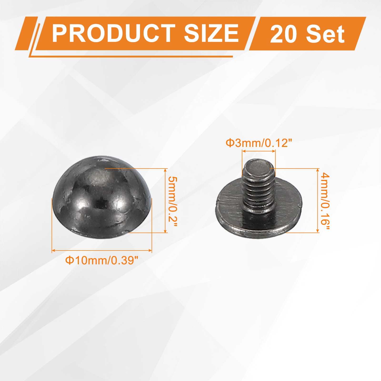 3/8" Dome Spikes Studs, 20 Sets Nailhead Screw Back Rivets for Craft, Black
