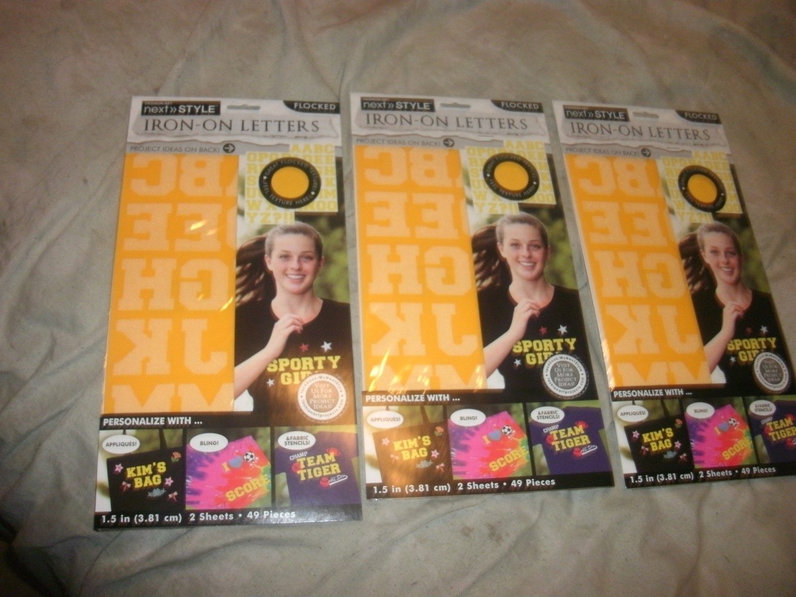 Lot of 3 packs Yellow Flock Iron-on letters 1 1/2" letters 49pcs t-shirt (B202)
