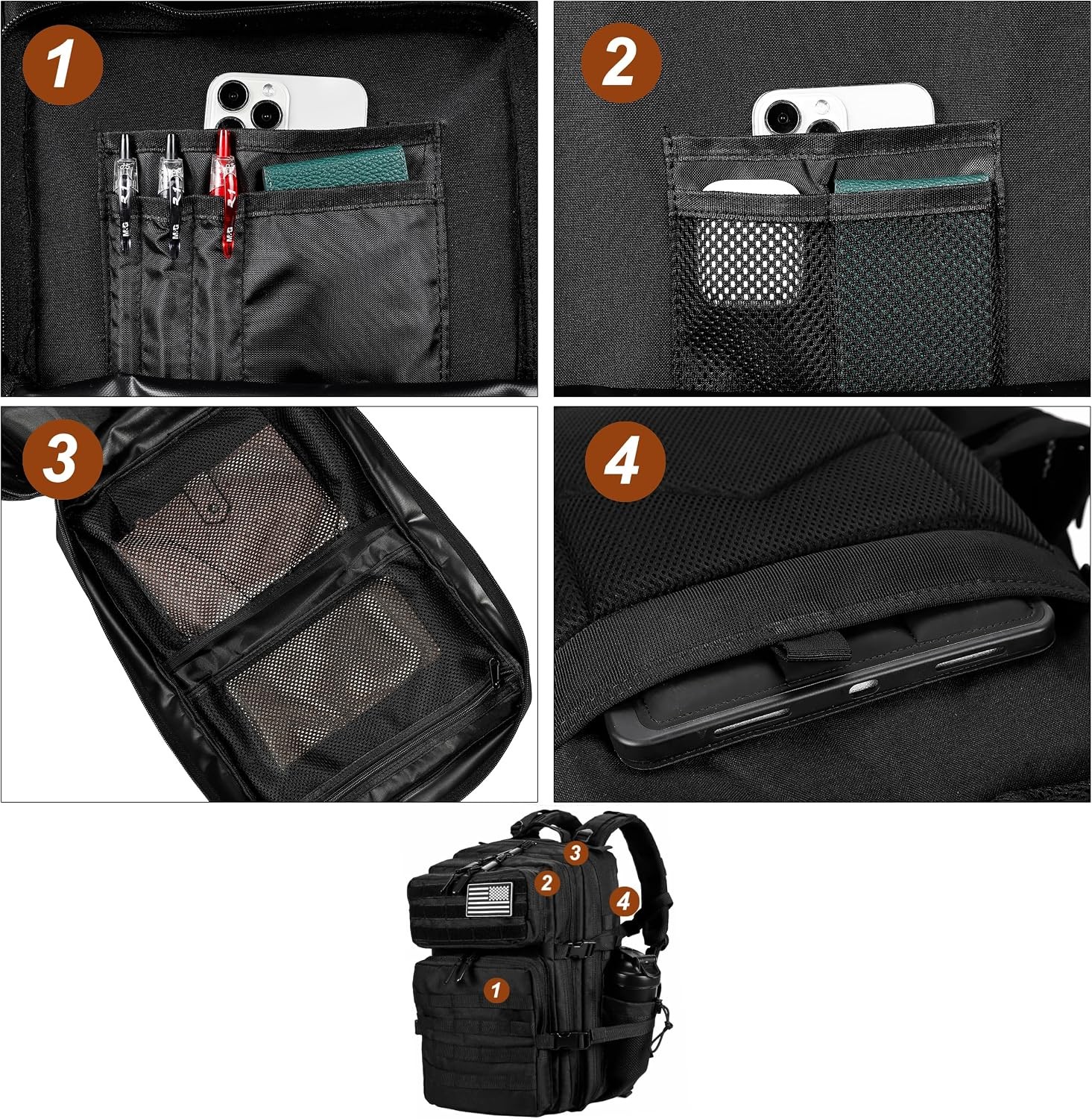 Military Tactical Backpack 45L Army 3 Days Assault Pack Bag Black