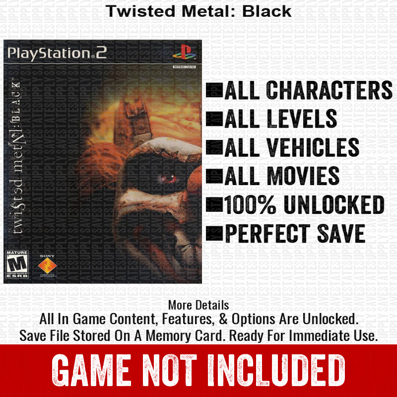 Twisted Metal Black 100% PS2 Memory Card All CHEATS ITEMS