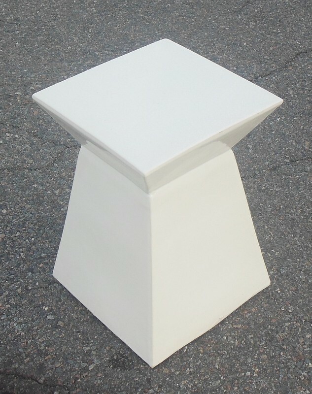 VTG White CERAMIC Garden Stool ACCENT TABLE Plant Stand BOHO CHIC MODERN