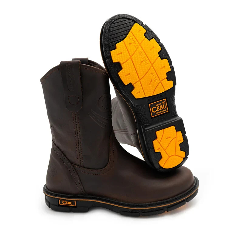 CEBU Max Steel Toe Work Boots Mens Crazy/Cafe Leather Pull-on Dual-Density Sole