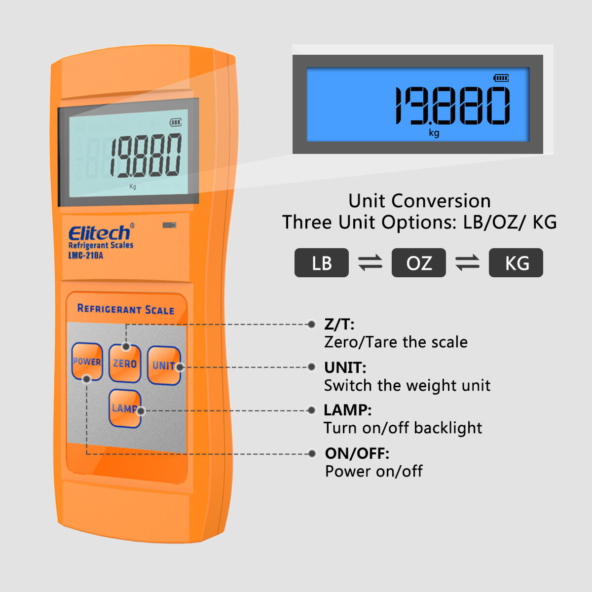 Elitech 330LBS/150KG Electronic Refrigerant AC Charging Weight Scale LMC-210A