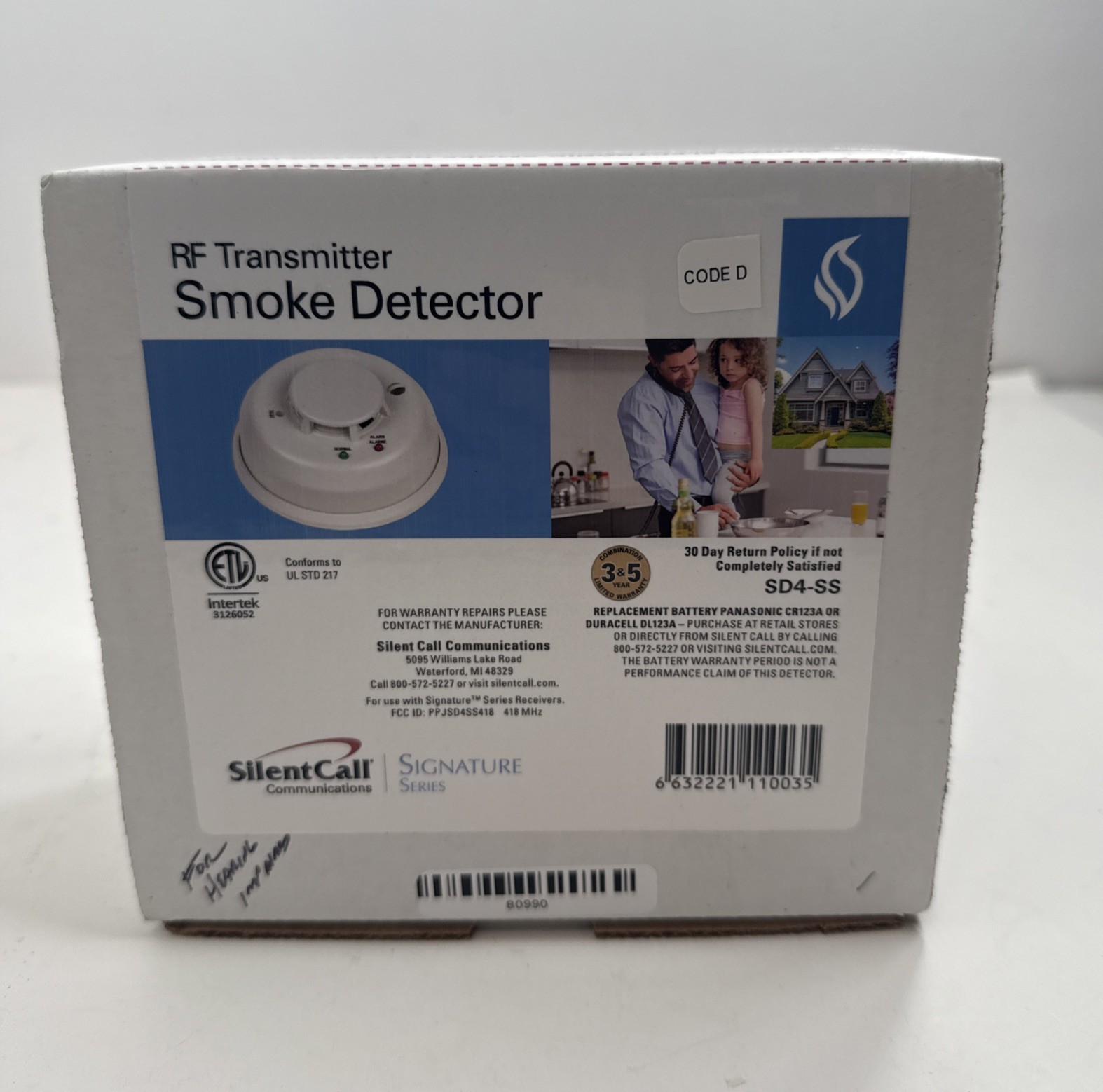 NEW SilentCall SIGNATURE SERIES SMOKE DETECTOR 418 MHZ WITH TRANSMITTER, SD4-SS