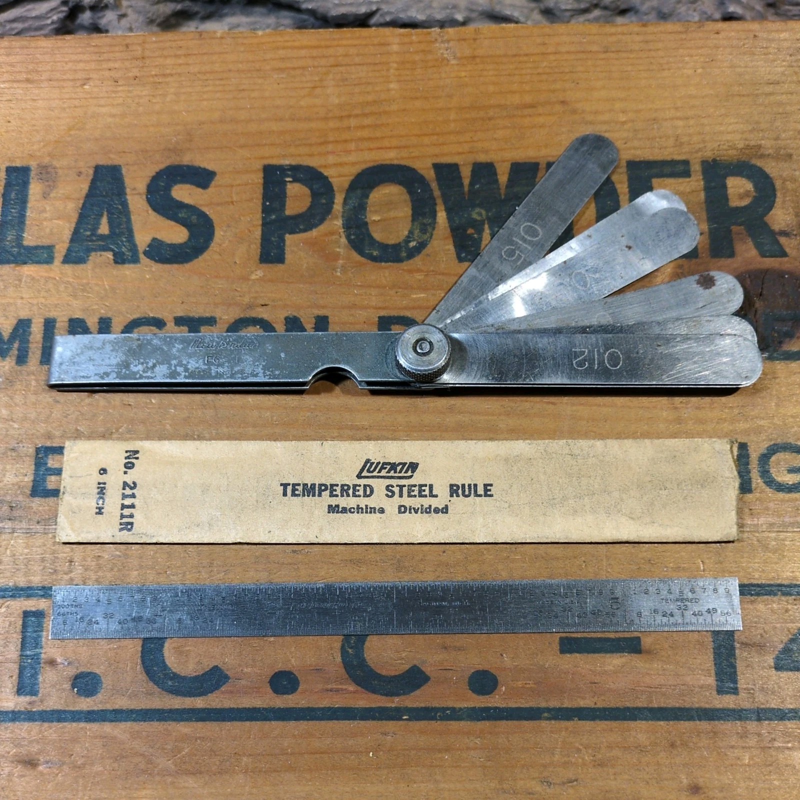 Vintage Lufkin Rule Co 6" #2111R Tempered Steel Rule w/ Sleeve