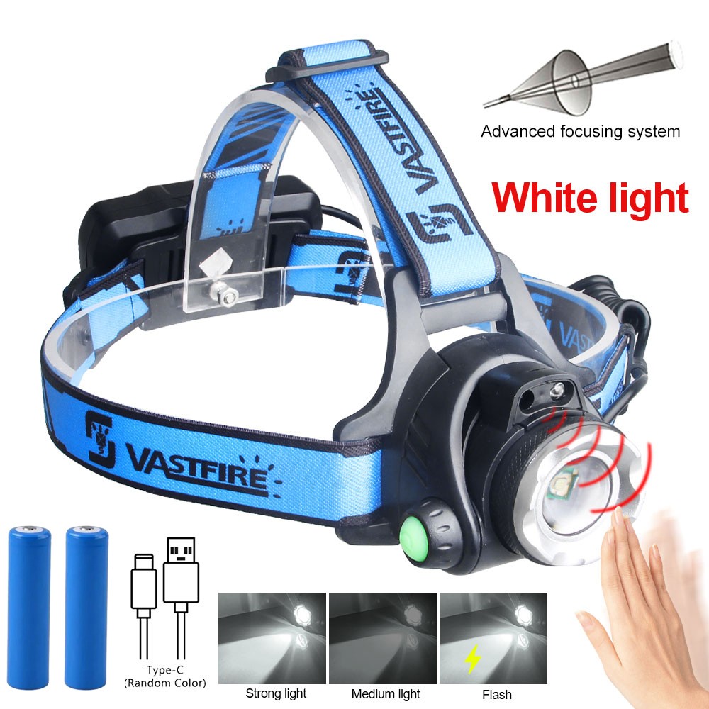 Sensor White Work Light USB Charging Zoomable Predator LED Headlamp Head Lamp US
