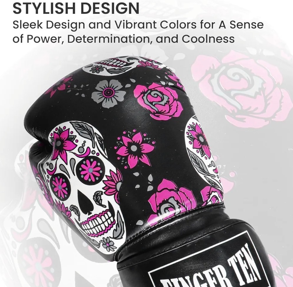 Boxing Gloves 14oz Women Punching Kickboxing Glove Black Leather