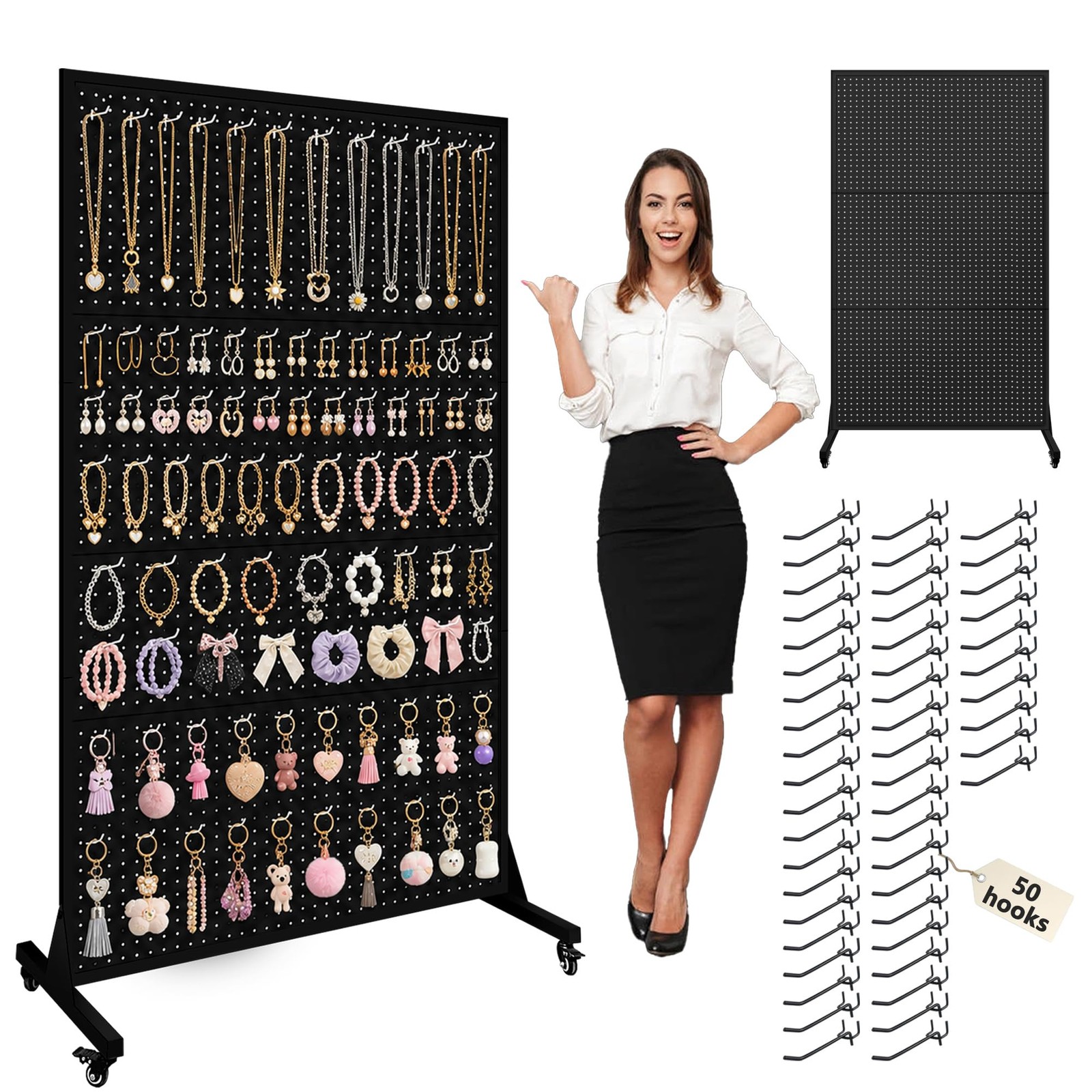 Royxen 43“ x 72”Metal Pegboard with 50 Hooks, Large Peg Board Display Black