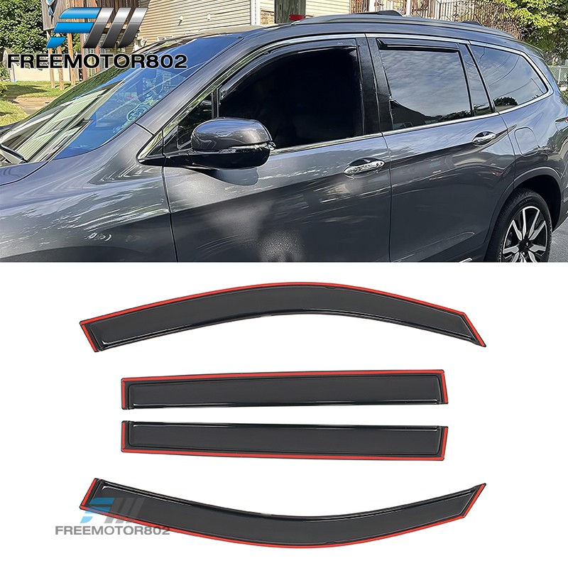 Fits 16-22 Honda Pilot 4PCS In-Channel Side Window Visors Acrylic Rain Sun Guard