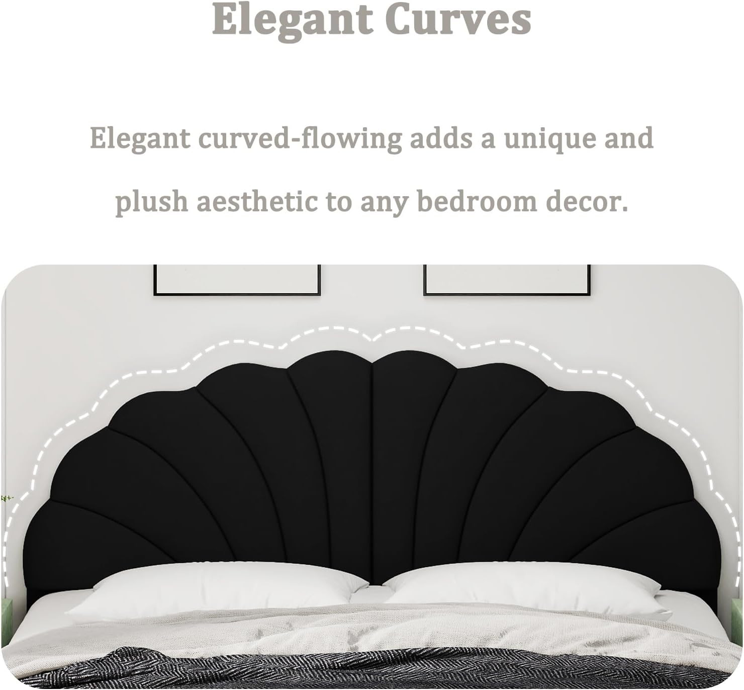 Velvet King Size Wall Mount Headboard for Adjustable Beds - Black