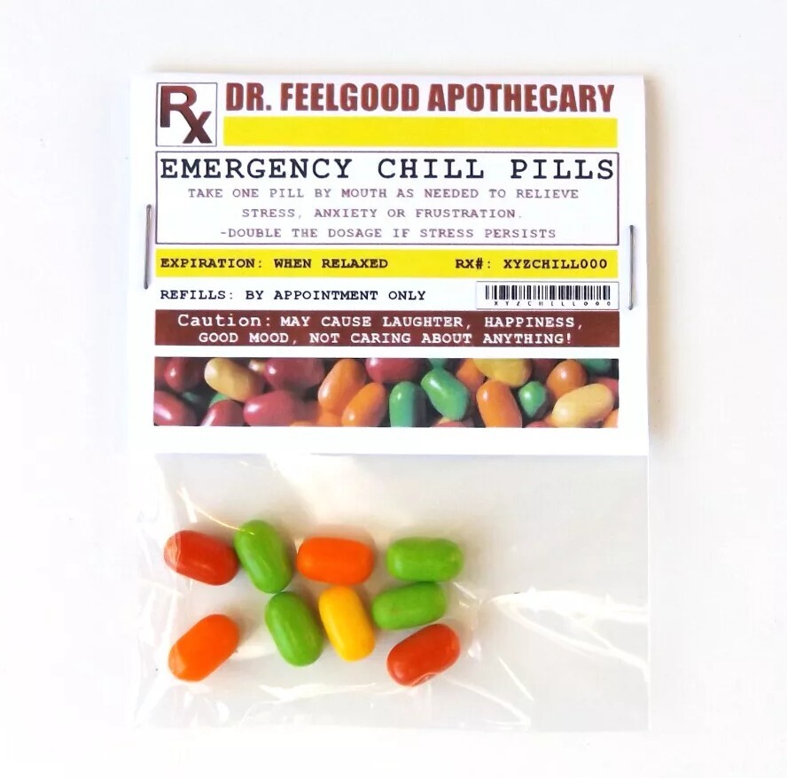 Fake Prescription Chill Pill Novelty Gag Gift Bag Stuffer Joke - 3 or 6 Packs 💊