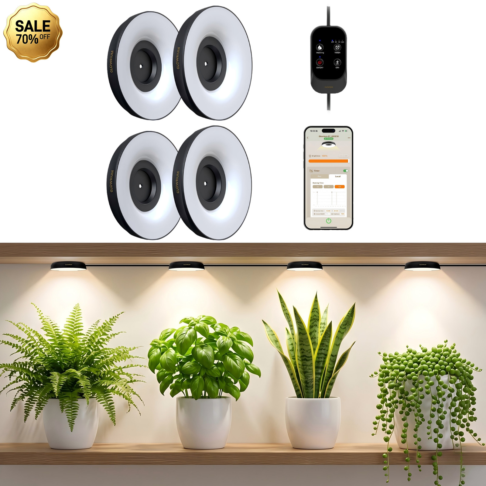 Grow Light 4PCS Linkable LED Full Spectrum 3/9/12H Timer for Indoor Plants