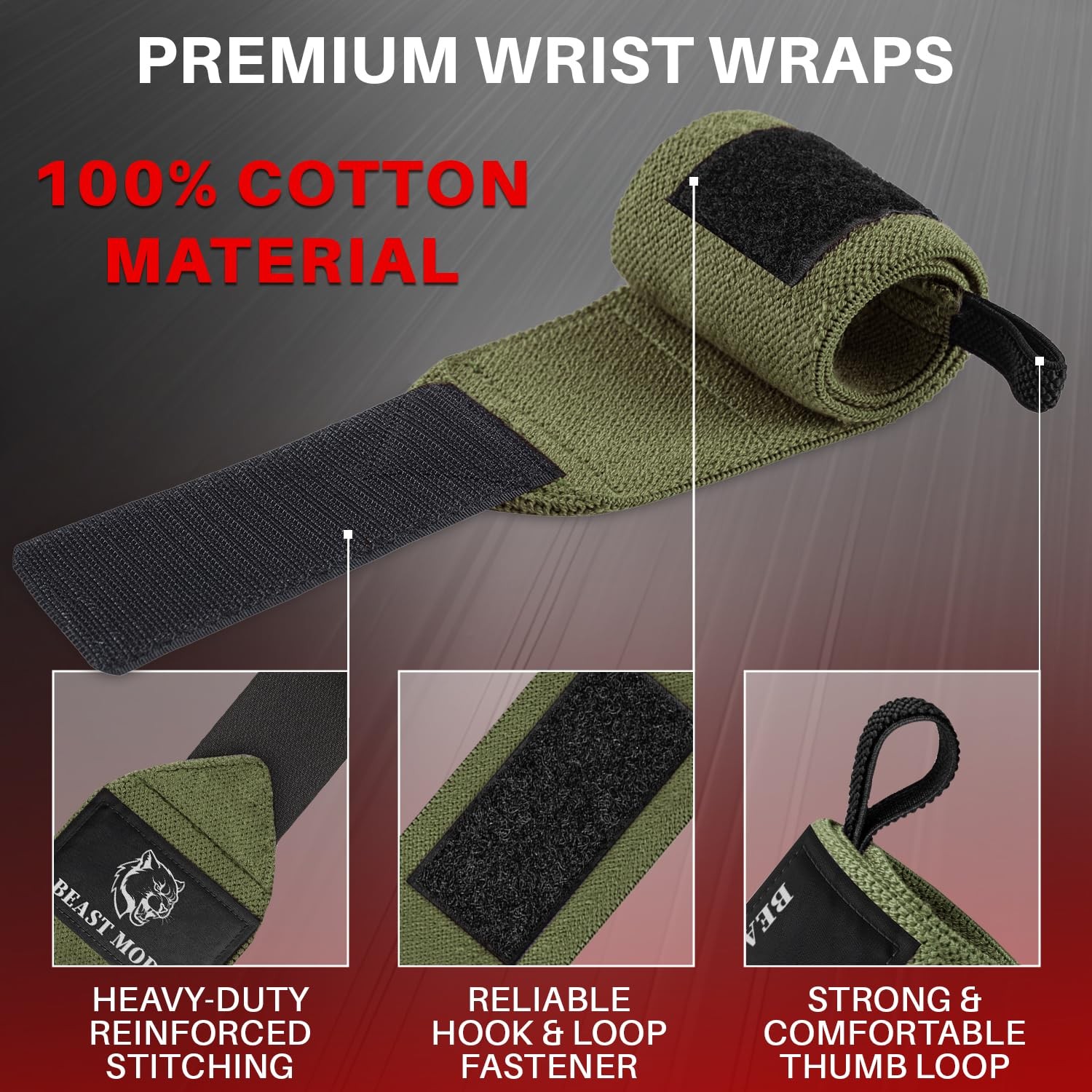 HeavyDuty Weightlifting Wrist Wraps with Thumb Loop for Powerlifting & Training