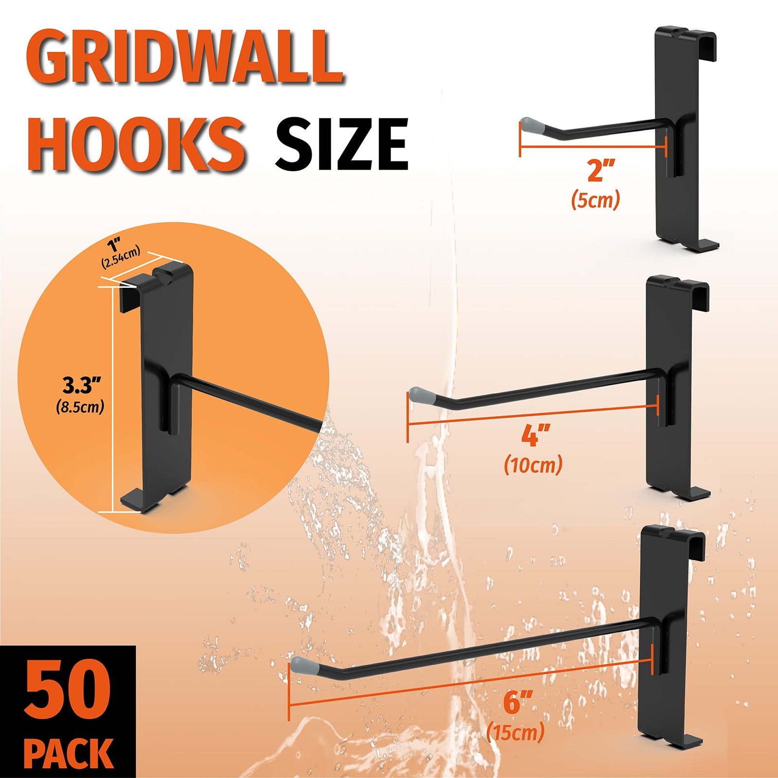 50 PC 2 Inch Black Display Hooks for Grid Wall Panel Gridwall Peg Hook