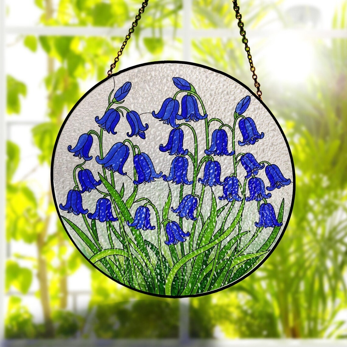 Personalized Bluebell Flower Stained Glass Suncatcher, Decor Gift