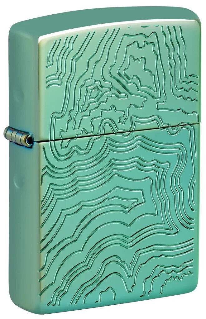 Zippo Topographical Map Deep Carved Armor High Polish Green  48917