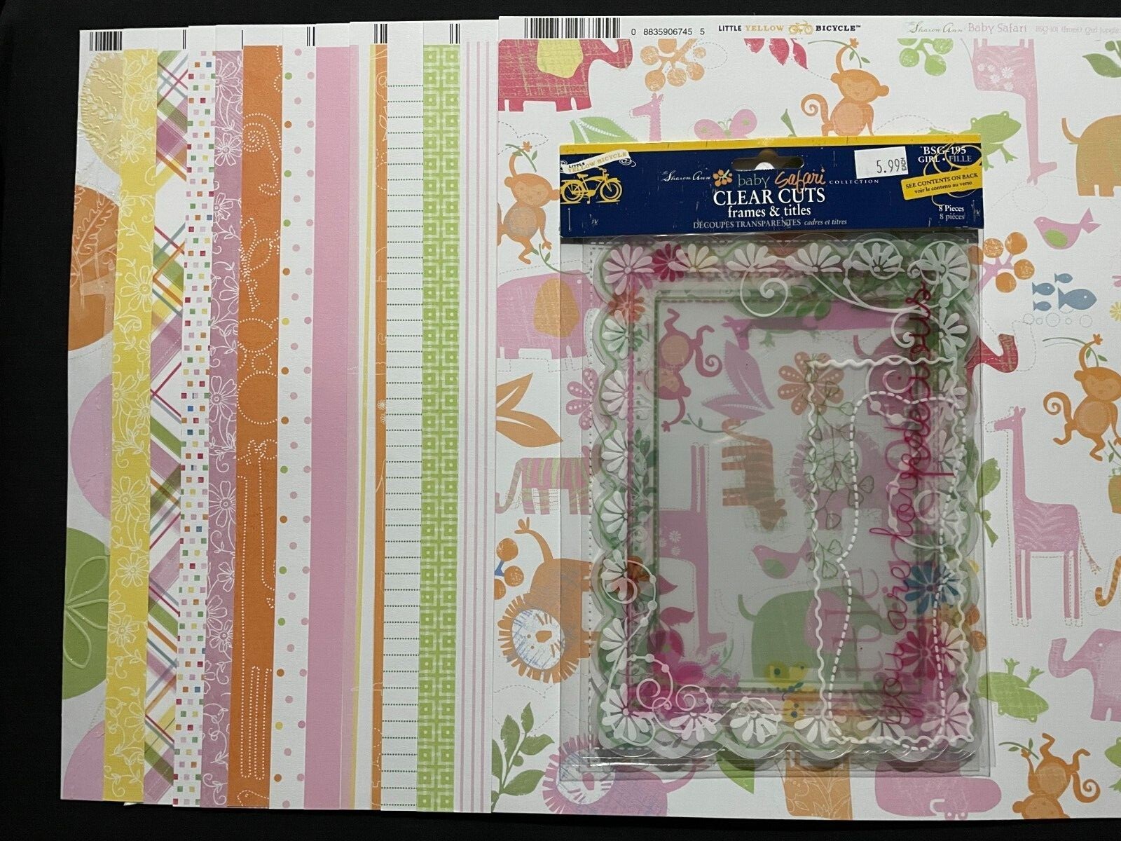 LITTLE YELLOW BICYCLE "BABY SAFARI" GIRL12X12 CARDSTOCK PAPERS, FRAMES AND TILES