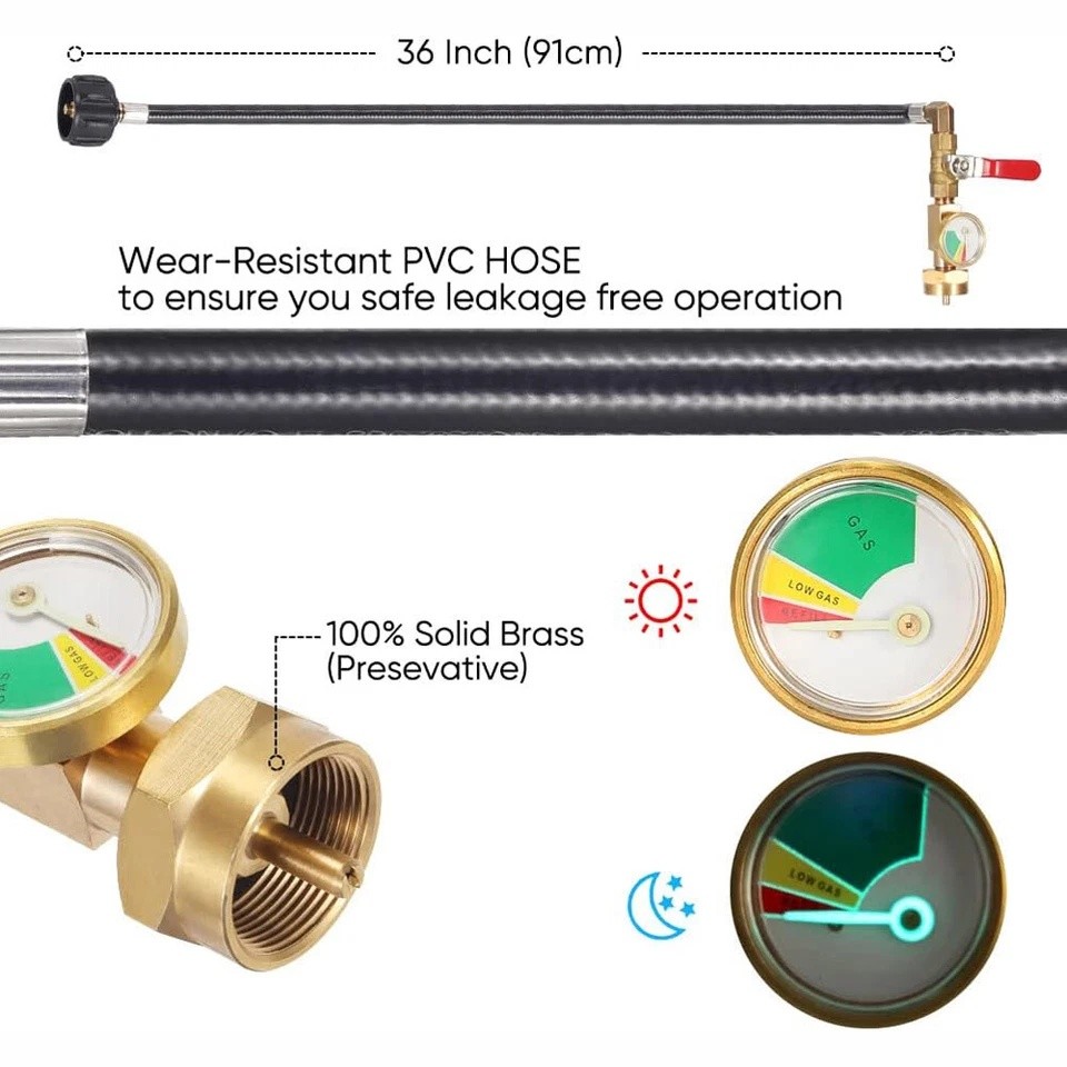 4FT Propane Adapter Refill Adapter Hose, Universal QCC1/Type 1 with Propane Gaug