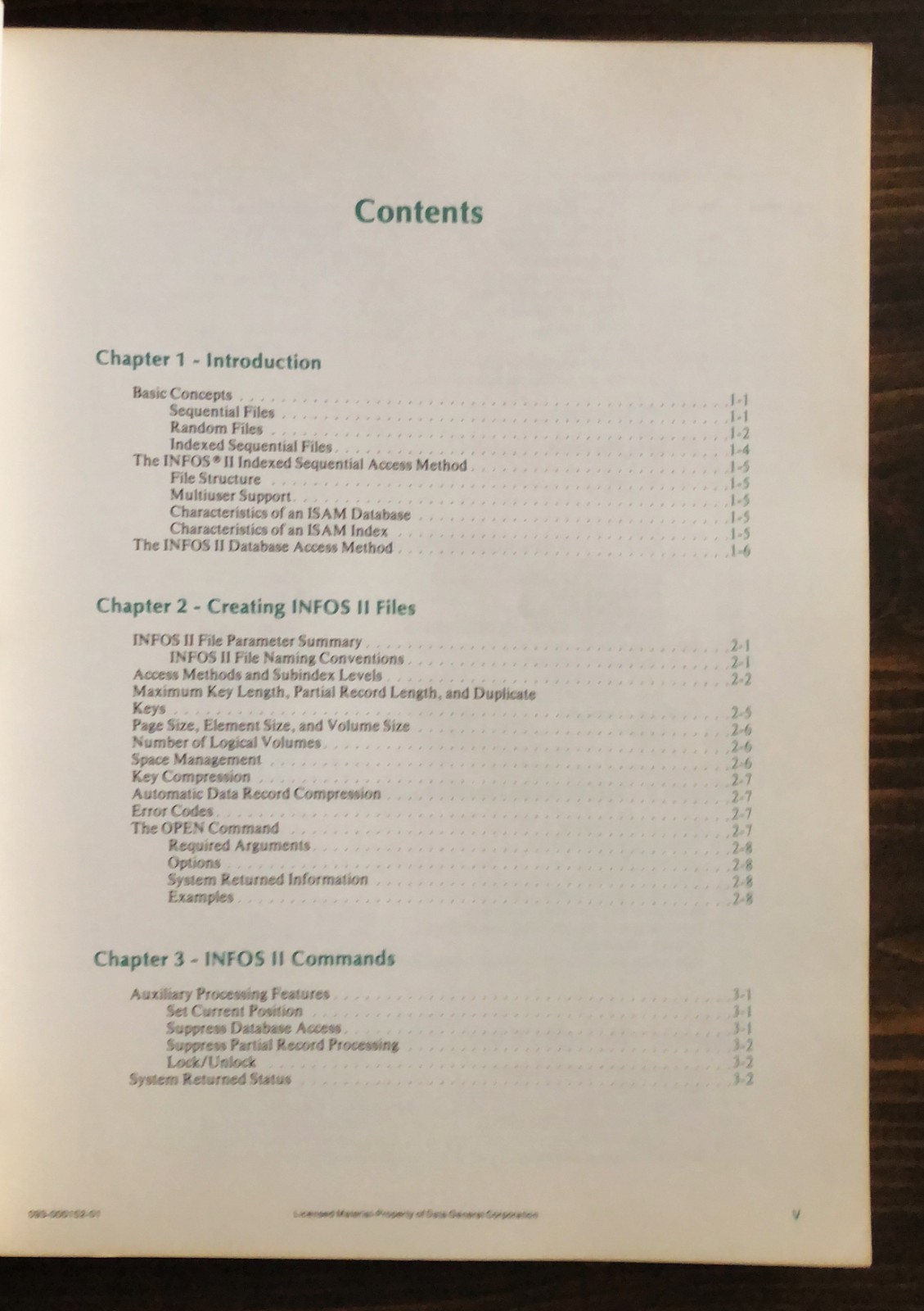 Data General DG - INFOS II System (AOS) User's Manual