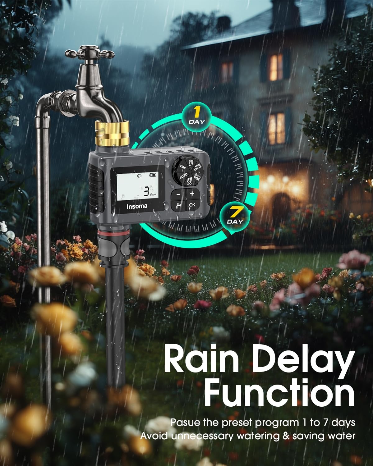 Automatic Water Timer for Garden Hose Drip Irrigation with Rain Delay Mode