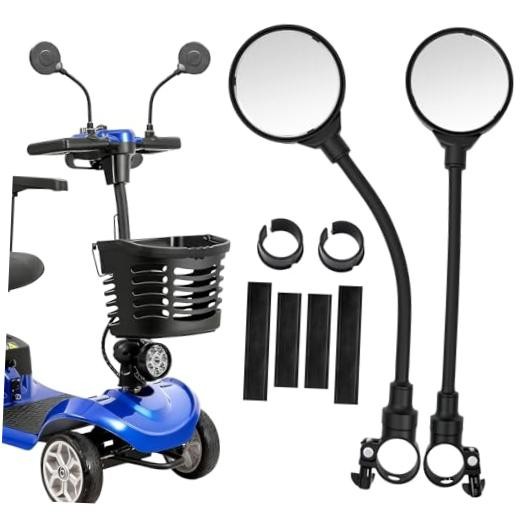 2PCS Mobility Scooter Rear View Mirrors, Adjustable 360° Rotating Electric