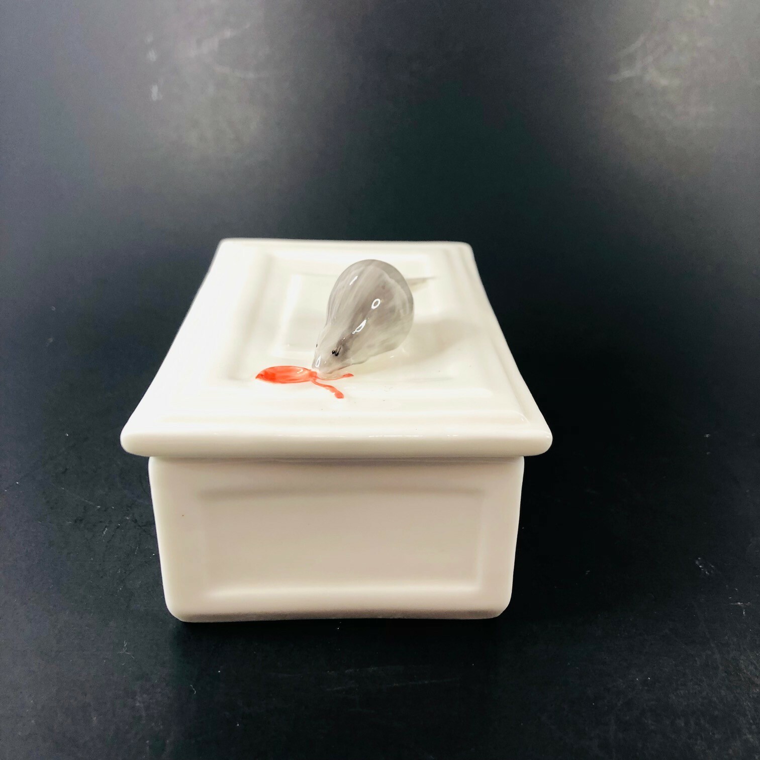 Pintar Bone China Trinket Box Mouse on Lid Hand Painted