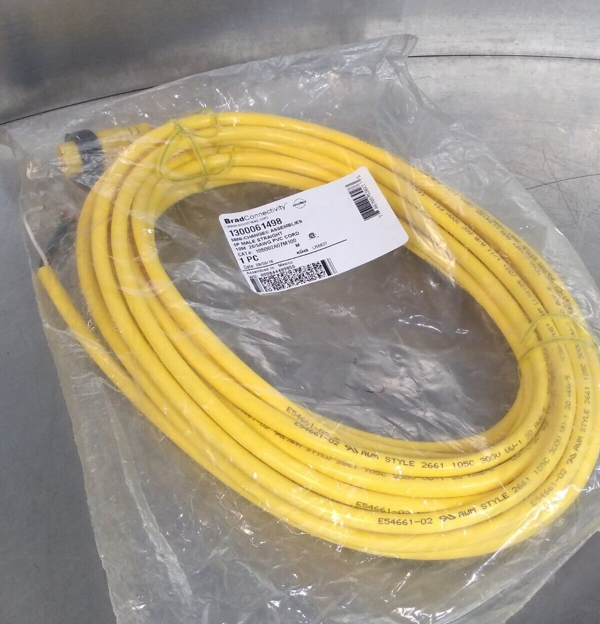 Brad Harrison 105002A07M100 Yellow cordset cable                        Loc5E29