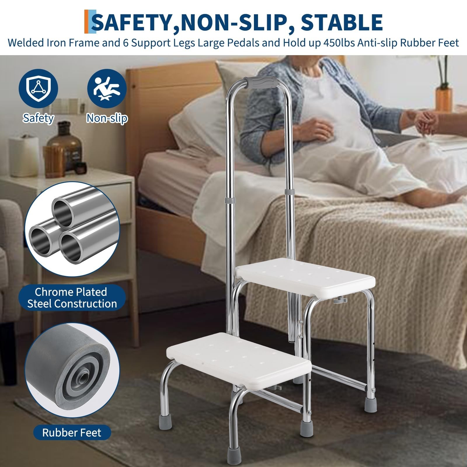 GRAVEE Step Stool with Handle and Non Skid Rubber Platform for Seniors 450 LBS