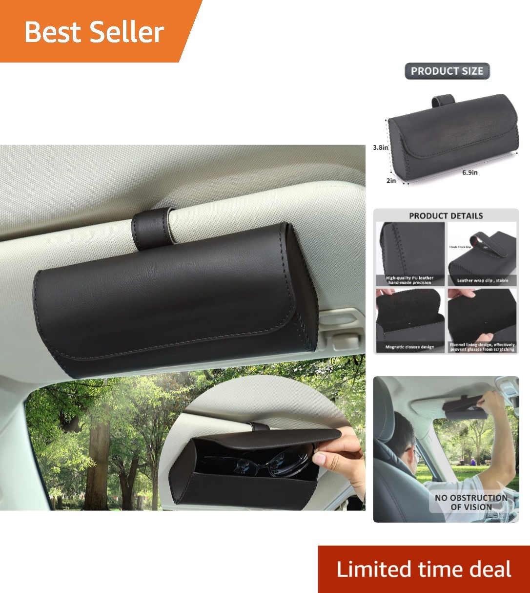 Sleek Leather Sunglasses Holder for Car Visor - Stylish Eyeglasses Organizer