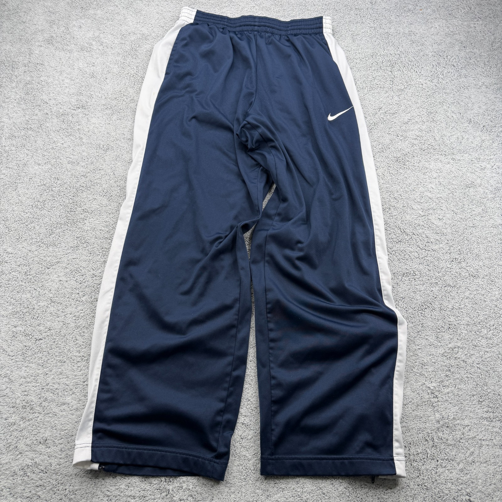 Vintage Nike Track Pants Mens Large Blue Baggy Oversize Ankle Zip Swoosh 90s Y2K