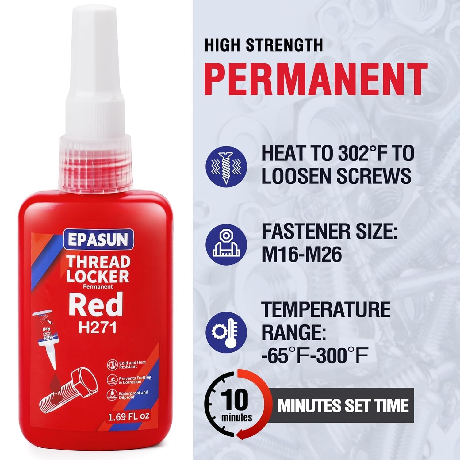 50Ml Threadlocker Red H271, Thread Lock Strong Strength Lock Tight for Nuts, Bol