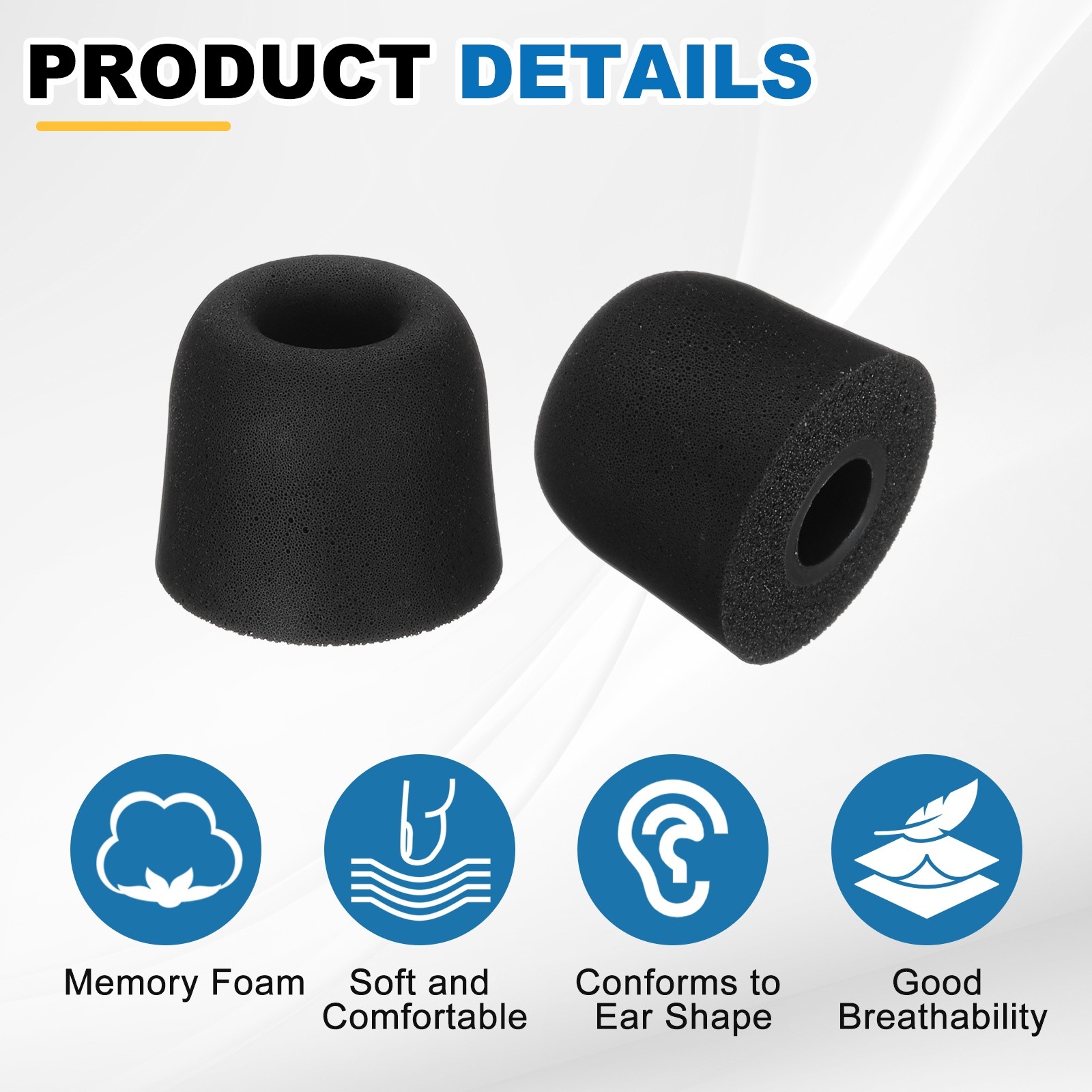 Memory Foam Earbud Tips (4.5mm/0.18"), 12Pcs - Medium Ear Bud Tips, Black