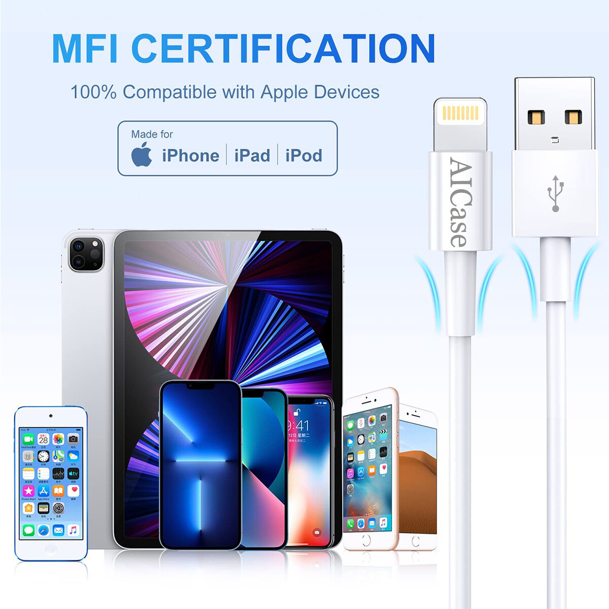iPhone Charger Data Cable [Apple MFi Certified] Fast Cable Cord For iPhone/iPad
